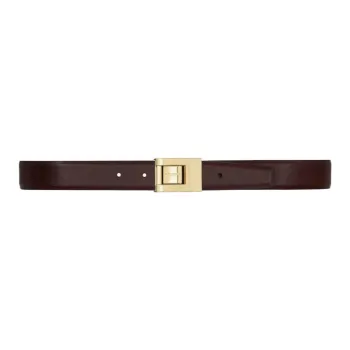 SAINT LAURENT Calfskin Brass Leather Belts Women's Brown 3CM