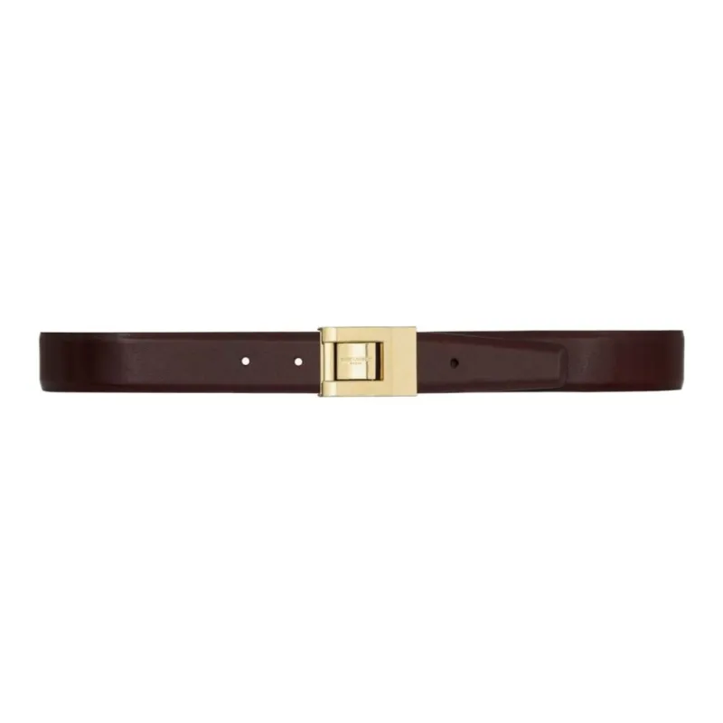 SAINT LAURENT Calfskin Brass Leather Belts Women's Brown 3CM-0