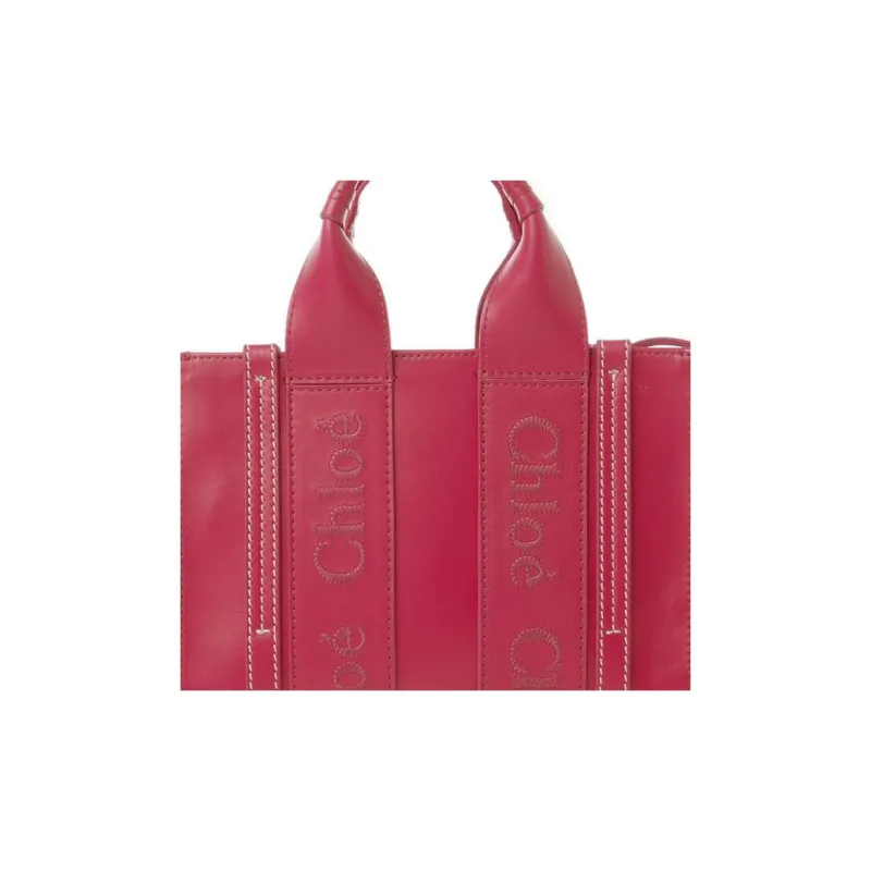 Chloe Woody Calfskin Tote Bag, Shopping Bag, Shoulder Bag, Crossbody Bag, Handbag Mini Women's Foam Pink-3