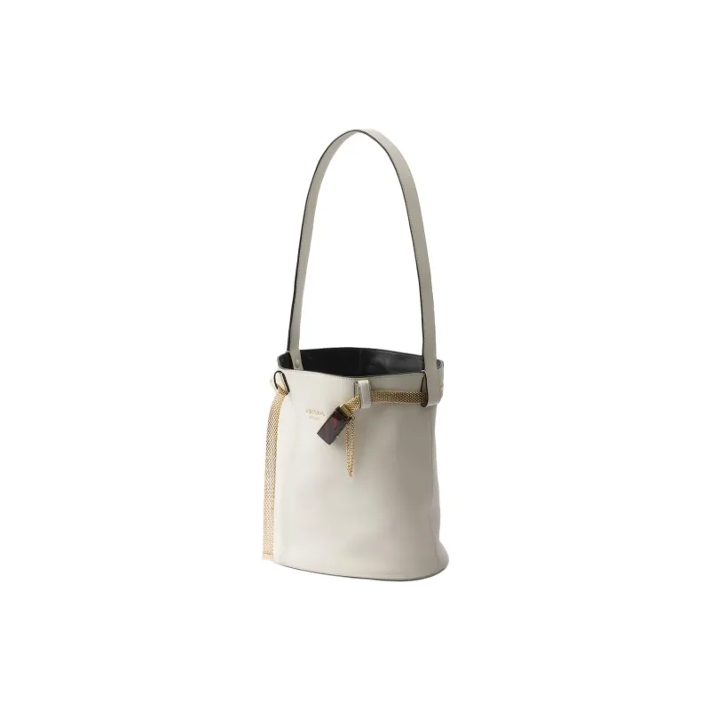 PRADA Calfskin Bucket Bags Shoulder Bags Women's White & Black-1