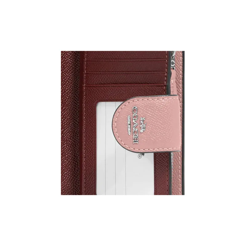 COACH Corner Zip Cross-Stitch Leather Coin Purses Wallets Medium Size Women's Light Pink-3