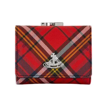 Vivienne Westwood Saffiano Plaid Velvet Wallet Small Size Women's Red