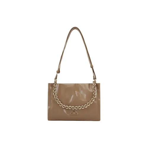 ELLE Cow Leather Pillow Bag One Shoulder Handbag Medium Size Women's Brown/White/Black