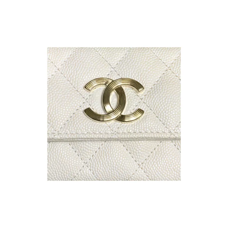 CHANEL Litchi Grain Calfskin Wallet, Card Holder Unisex White-1