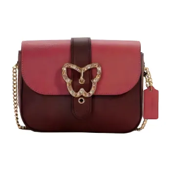 COACH Leather Crossbody Bag Small Size Women's Cranberry Orange Mixed Color