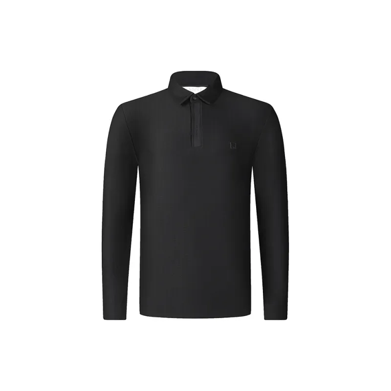 FILA Knitted Fabric Long-Sleeved Polo Shirt Men's Pitch Black-2