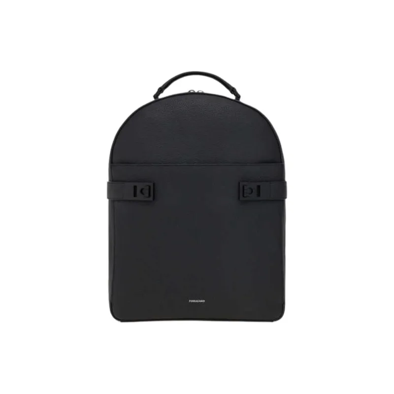 FERRAGAMO GANCINI Cow Leather Backpack Men's Black-0