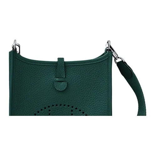 HERMES Evelyne Little Bull Leather Shoulder Bag Crossbody Bag Women's Dark Green-4