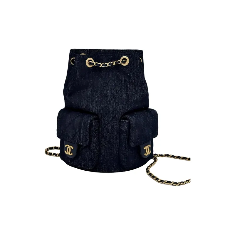 CHANEL Leather Backpack Women's Dark Blue-0