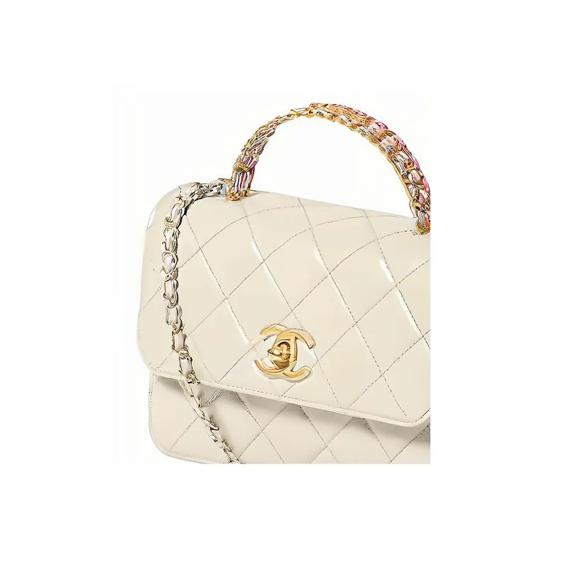 CHANEL 23P SS Smooth Cow Leather Handbag, Shoulder Bag, Crossbody Bag Mini Women's White-2