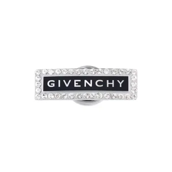 Givenchy Brass Metal Crystal Enamel Stud Earrings Men's Silver