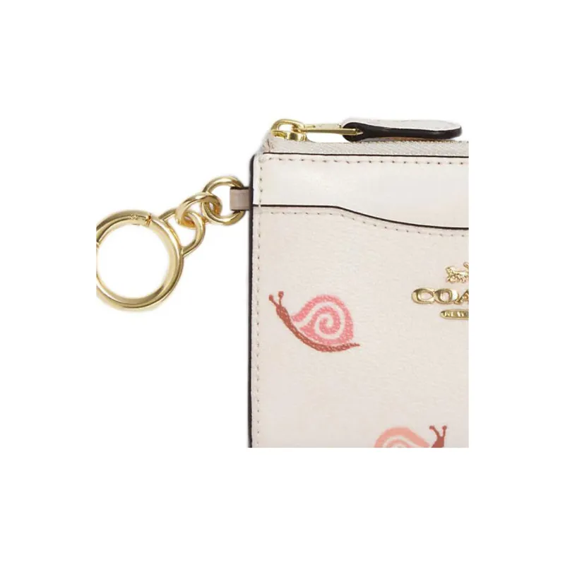 COACH Card Case Smooth Leather With Coated Canvas Coin Purses Card Holders Mini Women's Chalk White-4