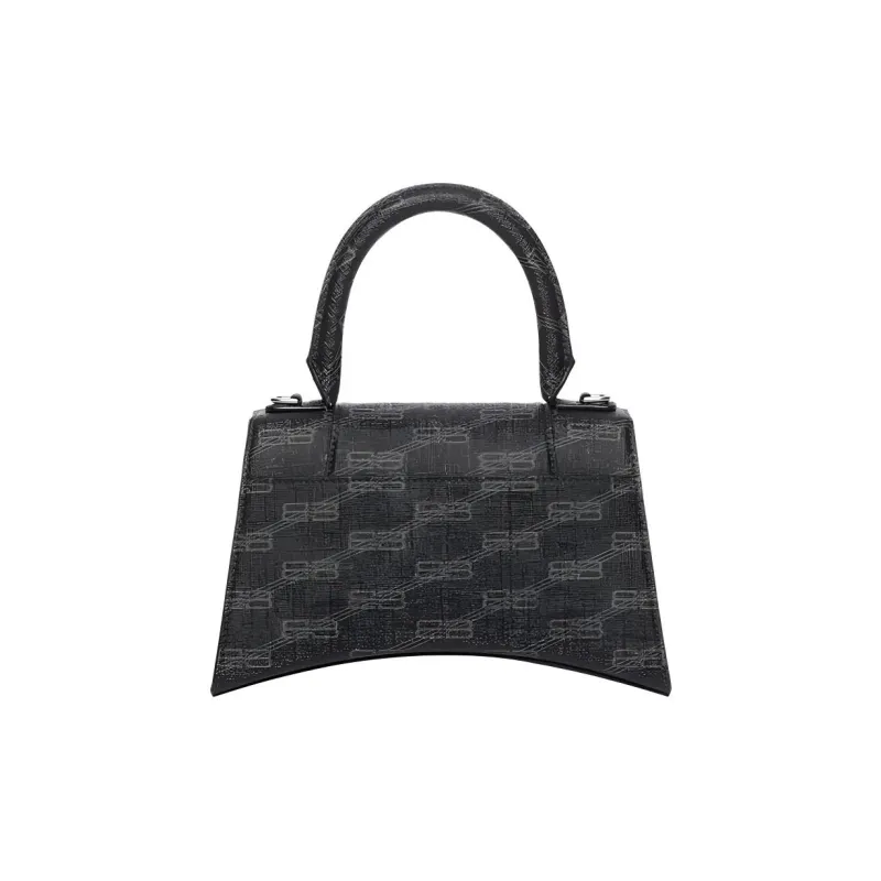Balenciaga BB Monogram Hourglass Coated Canvas Shoulder Bag Crossbody Bag Handbag Small Size Women's Black-2