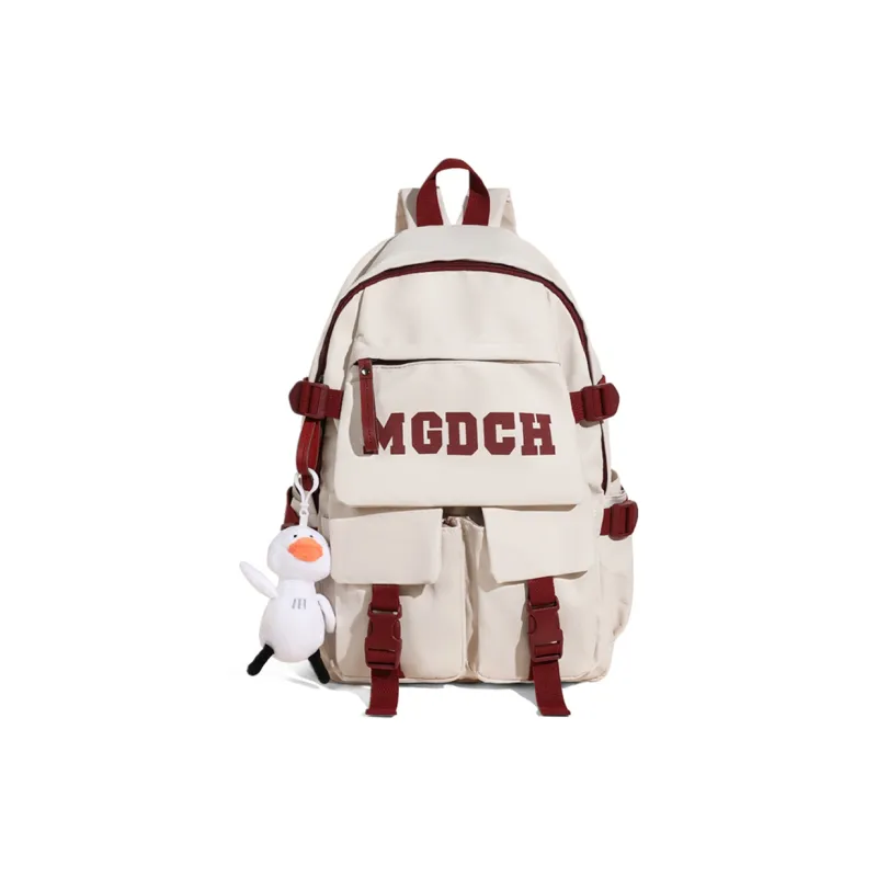 COMELY Fabric Women's Backpack Computer Backpack Regular Unisex White & Red-1