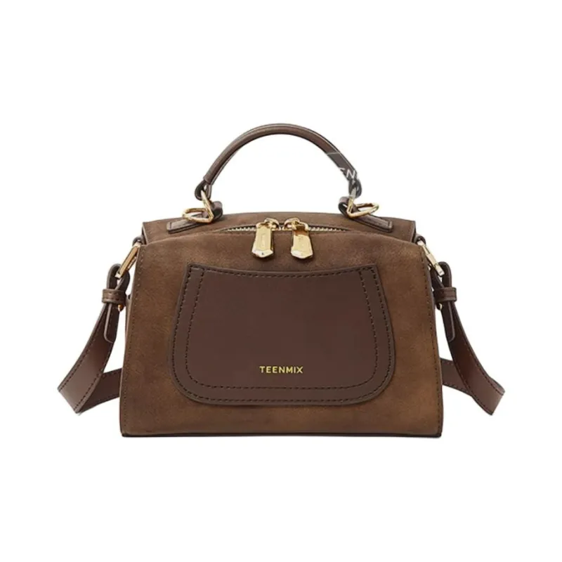 Teenmix Split Cow Leather One Shoulder Handbag Trumpets Women's Coffee/Black/Latte/Brown-0