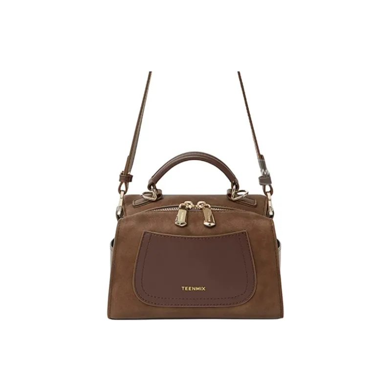 Teenmix Split Cow Leather One Shoulder Handbag Trumpets Women's Coffee/Black/Latte/Brown-1