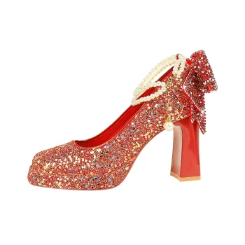 QITUMAUL Chunky Heel High Heels 9cm Women's