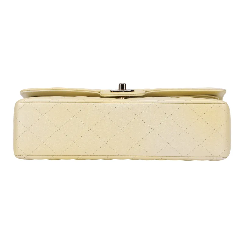CHANEL Classic Flap CF Cloudy Pearly Goatskin Crossbody Bag, Shoulder Bag Women's Light Yellow-3