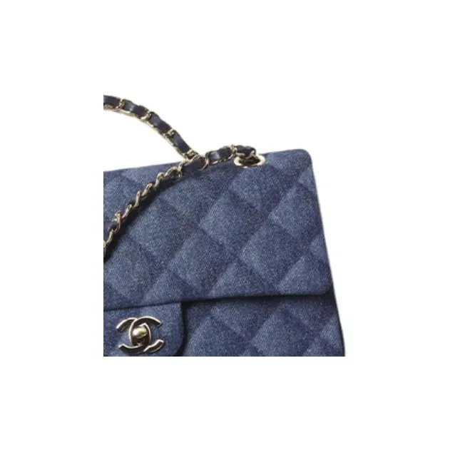 CHANEL Classic Flap CF Denim And Gold Metal Shoulder Bag, Crossbody Bag Medium Size Women's Dark Blue-4