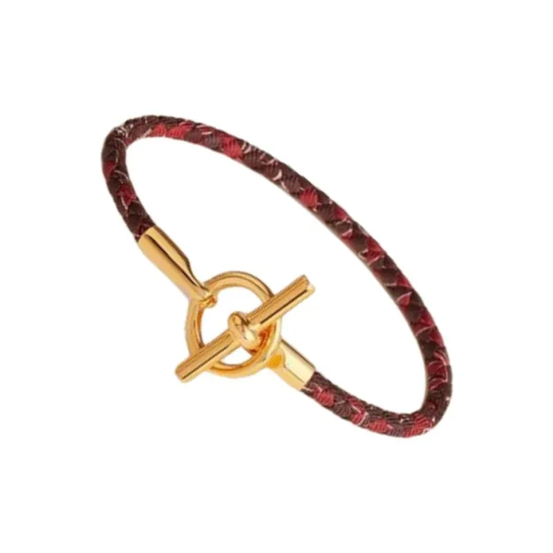 HERMES Silk Gold-Plated Bracelets Women's Red-1