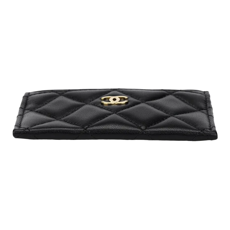 CHANEL Lambskin Card Holder Women's Black-3
