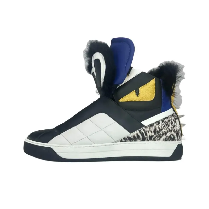 FENDI Red Eye High Top Skateboard Shoes Men's Black White Yellow-0