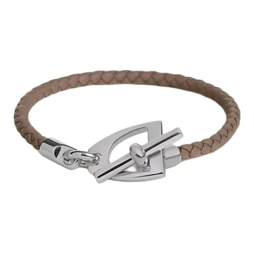 HERMES Calfskin Metal Palladium-Plated Bracelets Women's Multicolor