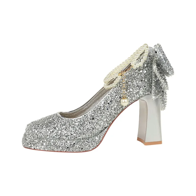 QITUMAUL Chunky Heel High Heels 9cm Women's-6