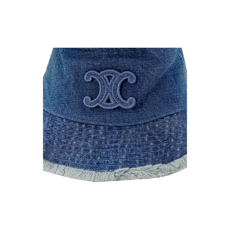 CELINE Triomphe Bucket Hat In Dark Union Wash Denim-3