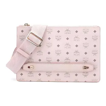 MCM Essential Visetos Origina Leather Crossbody Clutch Mini Women's Pink