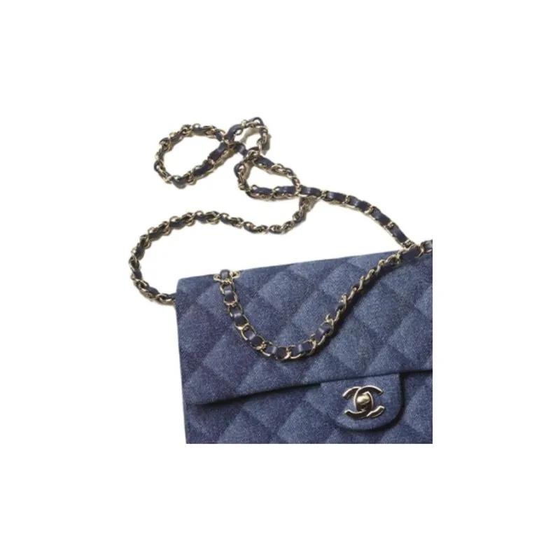 CHANEL Classic Flap CF Denim And Gold Metal Shoulder Bag, Crossbody Bag Medium Size Women's Dark Blue-3