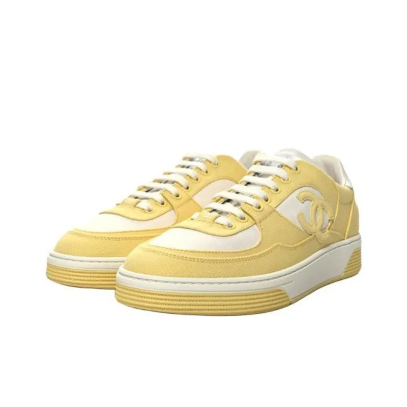 CHANEL Low Top Skateboard Shoes Women's Yellow White-2