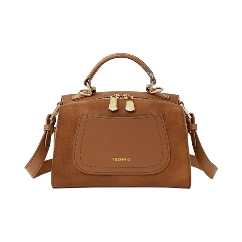 Teenmix Split Cow Leather One Shoulder Handbag Trumpets Women's Coffee/Black/Latte/Brown-18