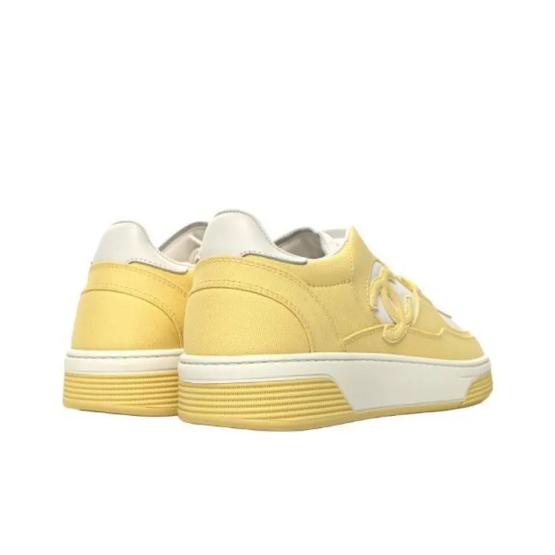 CHANEL Low Top Skateboard Shoes Women's Yellow White-3