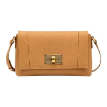 HONGU Cow Leather Small Square Bag Shoulder Bag Crossbody Bag Small Size Women's Brown/Pitch Black