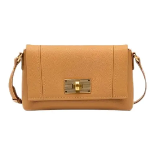 HONGU Cow Leather Small Square Bag Shoulder Bag Crossbody Bag Small Size Women's Brown/Pitch Black
