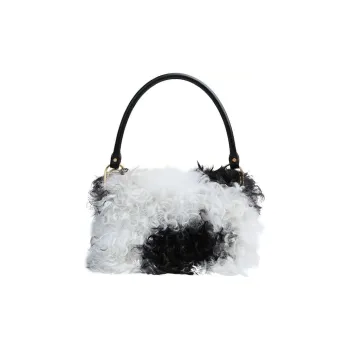 APEDE MOD Shearling Cow Leather Square Bag Shoulder Bag Handbag Shoulder Bag Women's Black/White Shag