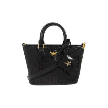 MCM Aren Small Sheepskin Tote Bag Shopping Bag Shoulder Bag Handbag Mini Women's Black