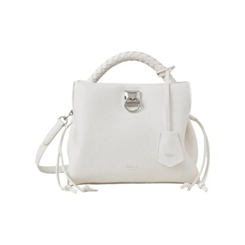 Mulberry Grained Cow Leather Shoulder Bag Crossbody Bag Handbag Small Size Women's White-0