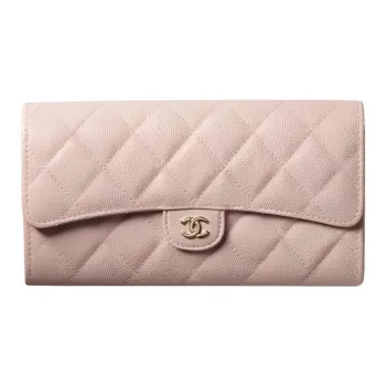 CHANEL Embossed Shiny Calfskin Flap Bag Wallet Women's Pink