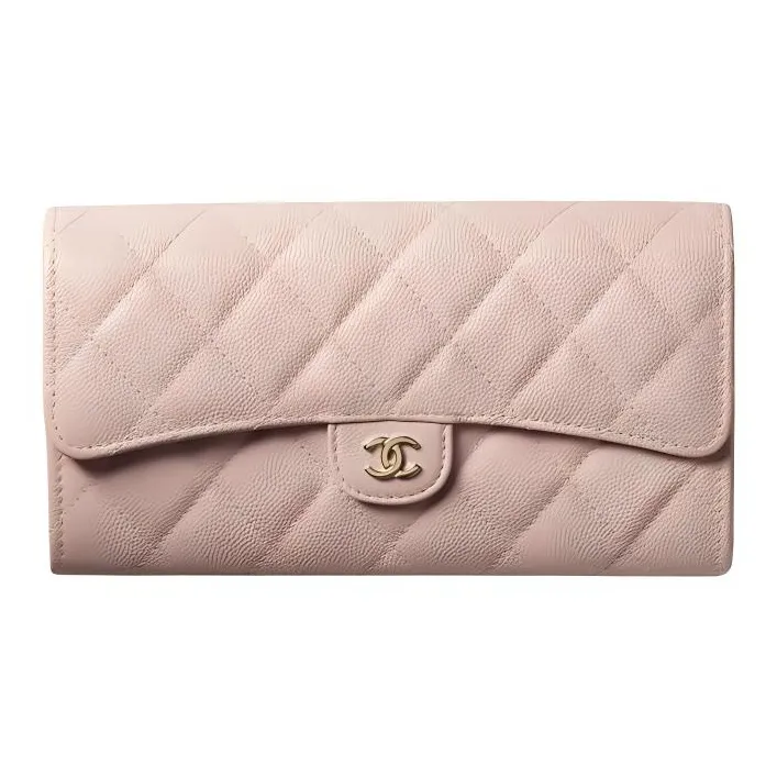 CHANEL Embossed Shiny Calfskin Flap Bag Wallet Women's Pink-0