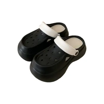 Thin Strips Slippers Women's, Black+White Base