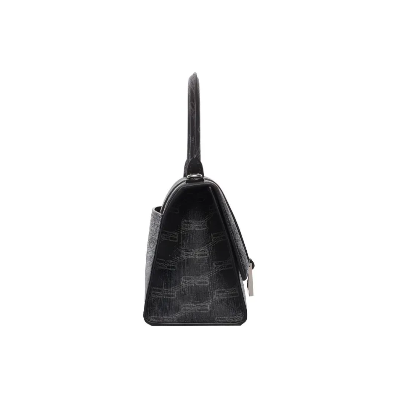 Balenciaga BB Monogram Hourglass Coated Canvas Shoulder Bag Crossbody Bag Handbag Small Size Women's Black-1