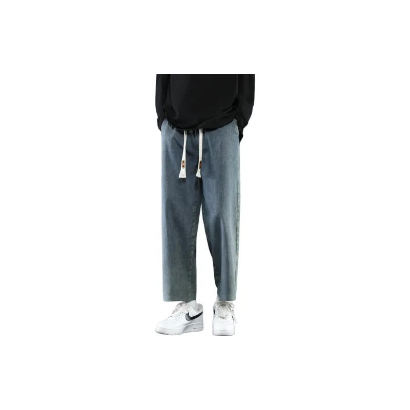 PANDA ADEVIL Japanese Vintage Preppy Style Loose Fit Straight Fit Wide Leg Ankle Length Jeans Unisex-43