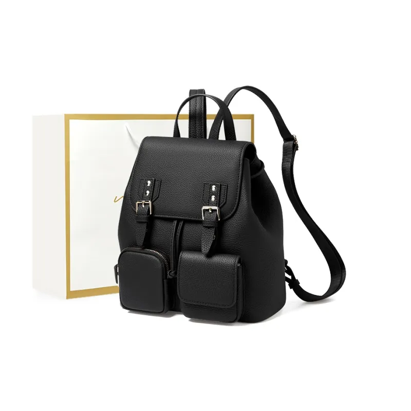 Narandu Cow Leather Backpack Medium Size Women's Elephant Grey / Midnight Black-3