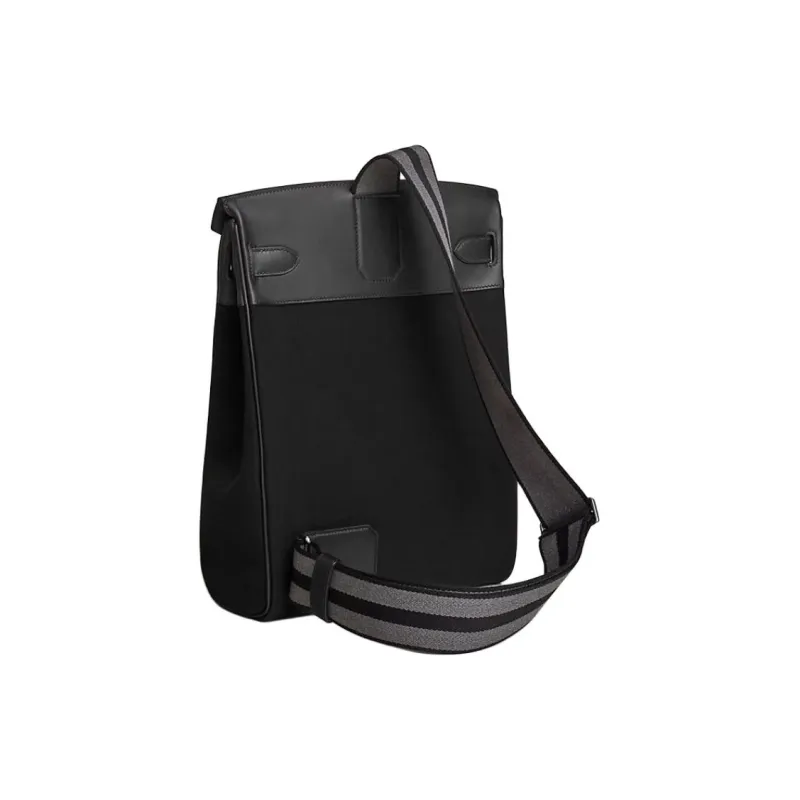 HERMES Hac A Dos Woolycot Canvas With Swift Calfskin Shoulder Bag Large Size Women's Black With Stone Ink-2