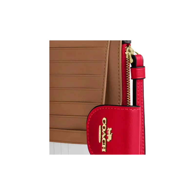 COACH Coated Canvas Wallet Trumpets Women's Walnut Wood & Red-3