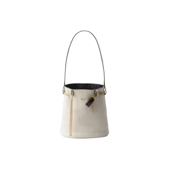 PRADA Calfskin Bucket Bags Shoulder Bags Women's White & Black