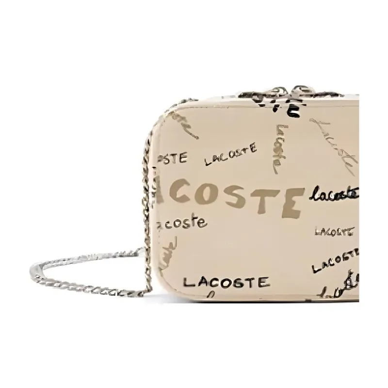 LACOSTE Cow Leather Shoulder Bag Crossbody Bag Small Size Women's Oyster Gray-4