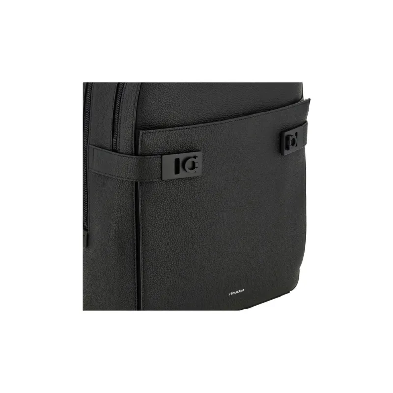 FERRAGAMO GANCINI Cow Leather Backpack Men's Black-3